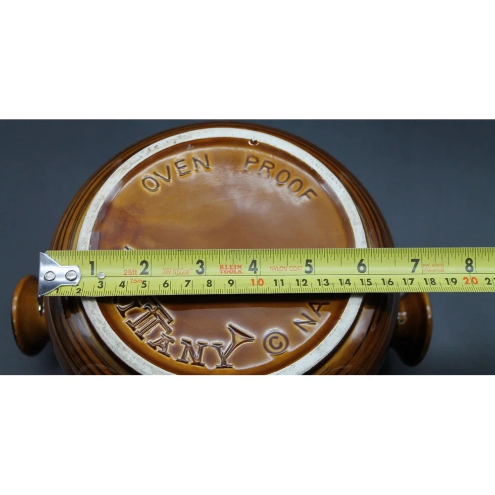 Nasco Brittany Oven Proof Brown Drip Glaze Pottery Crock w Handles USA